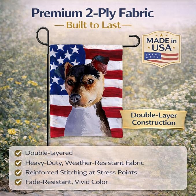 Caroline's Treasures CK6460GF Brazilian Terrier Dog American Flag Garden Flag Mailbox Flag Decorative Yard Flag Banner Outside Patio Artwork Yard Flower Beds, Garden Size, Multicolor