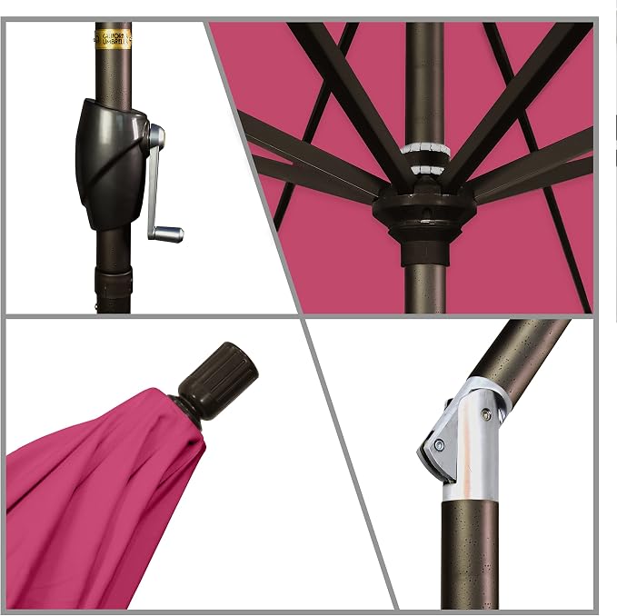 California Umbrella 9' Round Aluminum Market Umbrella, Crank Lift, Push Button Tilt, Bronze Pole