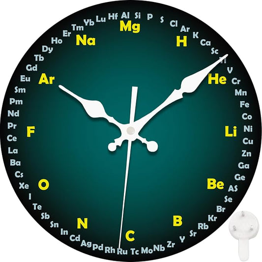 Wall Clock, Chemistry Silent Non Ticking Battery Operated Round Decorative Indoor Outdoor Clocks for Living Room Kitchen Bedroom Bathroom Patio 12"