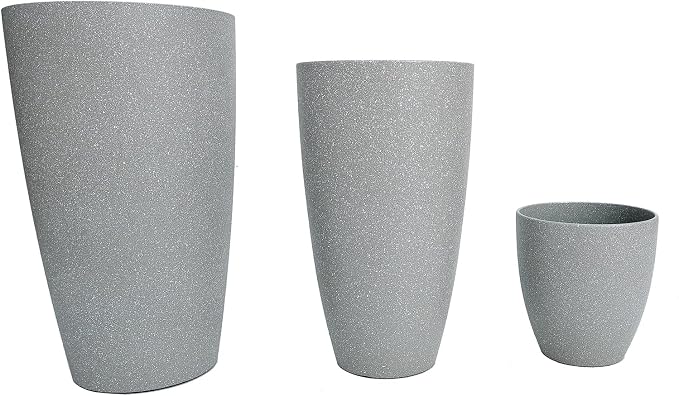 24,21,11 Inch Large Plastic Planters with Drainage Hole and Saucer - Set of 3 Tall Plant Pots Indoor Flower Pot Tall Round Planters Outdoor Large Tall Planter