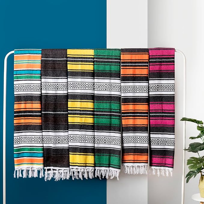 Airooglee Large Mexican Blanket - Perfect as Yoga Blanket, Outdoor Beach Serape Picnic Camping Woven Blanket, Boho Home Décor - Yellow