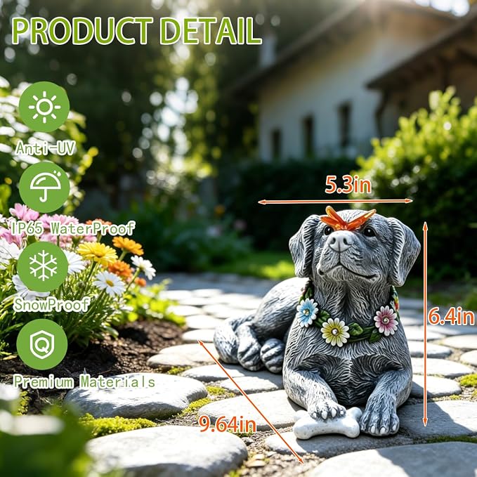 9.64" Solar Dog Garden Statue with Butterfly Outdoor Decor | Dog Statue, Outdoor Decor, Yard Garden Patio Porch, Memorial Gifts for Women Mom Grandma, Hand-Painted