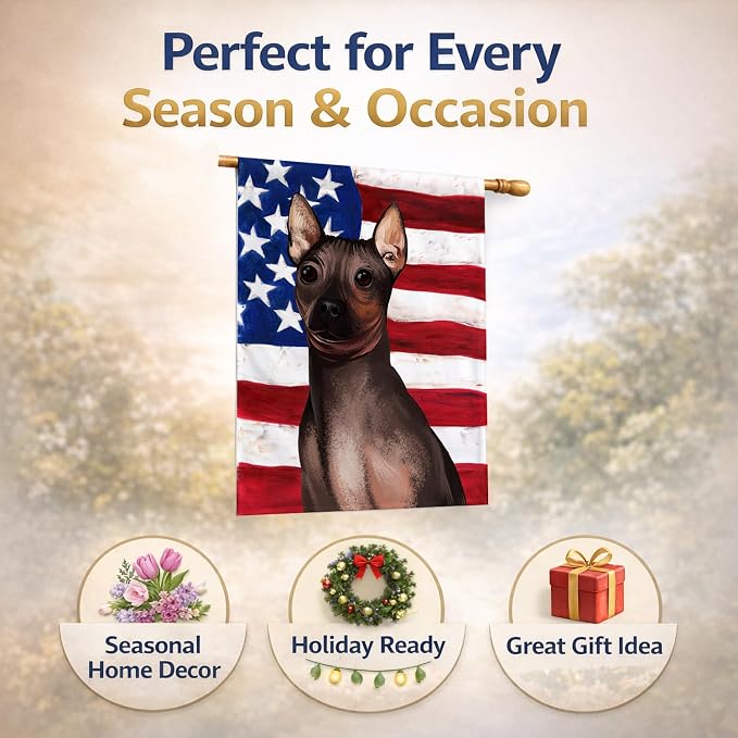 Caroline's Treasures CK6400CHF American Hairless Terrier American Flag House Flag Large Porch Sleeve Pole Decorative Outside Yard Banner Artwork Wall Hanging, Polyester, House Size, Multicolor