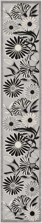 Nourison Home Aloha Black White 2'3" x 12' Area Rug - Easy Clean, Non Shedding, Bed Room, Living Room, Dining Room, Kitchen (12' Runner)