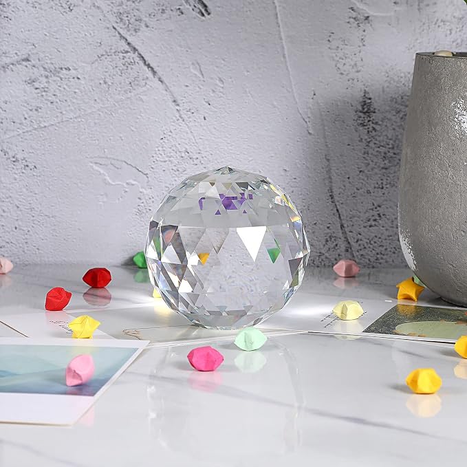 OwnMy 80MM Clear Crystal Suncatcher Ball Sparkle Crystal Suncatcher Prism Rainbow Makers Sphere, Faceted Glass Globe Sphere Paperweight Window Sun Catcher Gazing Ball for Garden Decor (Pack of 2)