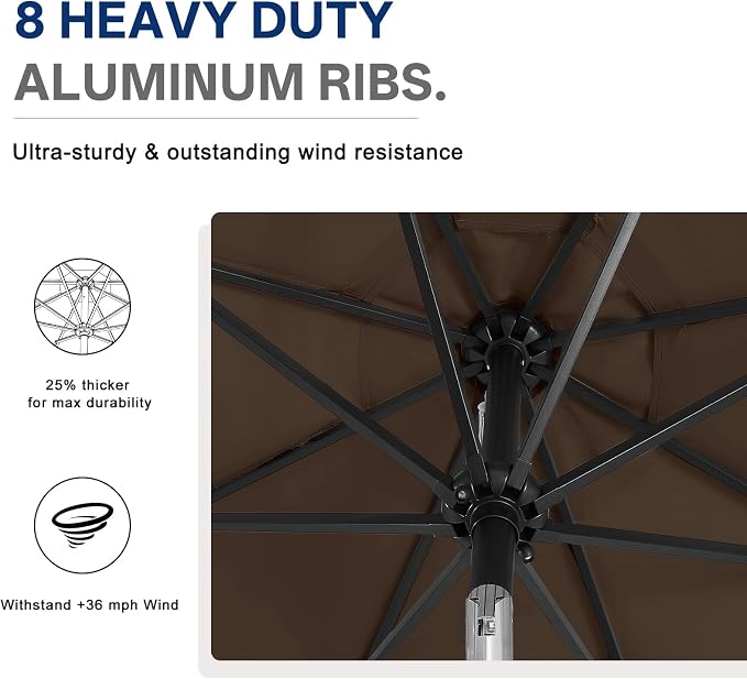 ABCCANOPY Durable Solar Led Patio Umbrellas with 32LED Lights 9FT (Brown)