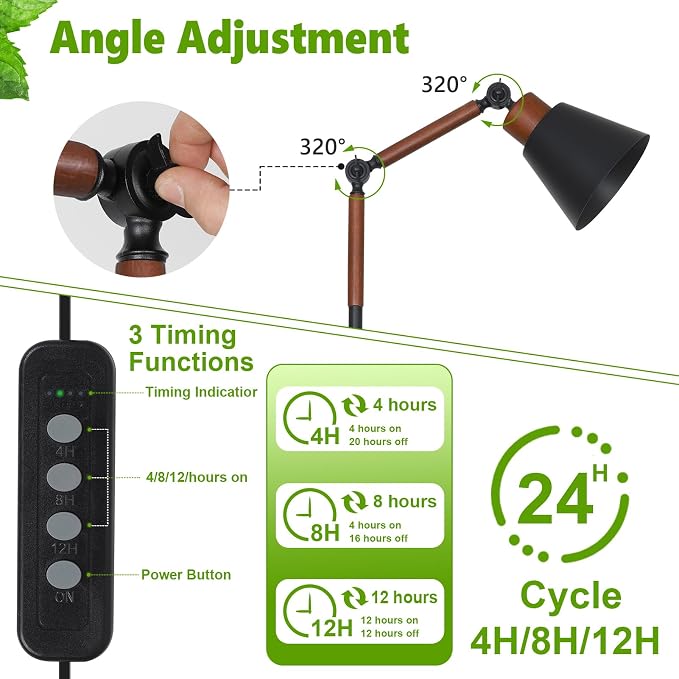 HMVPL Grow Lights for Indoor Plants Full Spectrum, Plant Lights for Indoor Growing with 20W COB Grow Light Blub, 4/8/12H Timer, Standing Tall Grow Lamp for Middle Large Plants(75'', Height Adjustable)