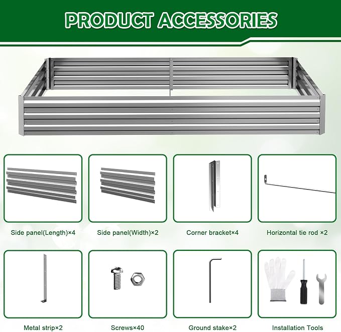 6x3x1FT Galvanized Raised Garden Bed Outdoor Patio, Large Rectangular Metal Planter Boxes,Plant Container Kit for Gardening, Vegetables, Flowers, Herbs,Silver,1 Pack