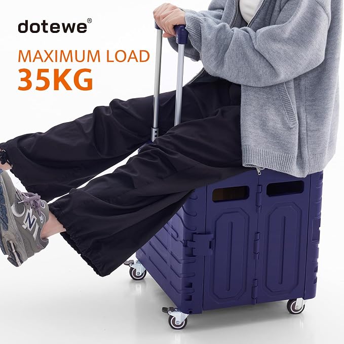 Folding Utility Cart Portable Rolling Crate Handcart Foldable Shopping Trolley Collapsible, with Lid, on Wheels, for Grocery, Garden, Office, Storage, Teacher, Tool (Purple)