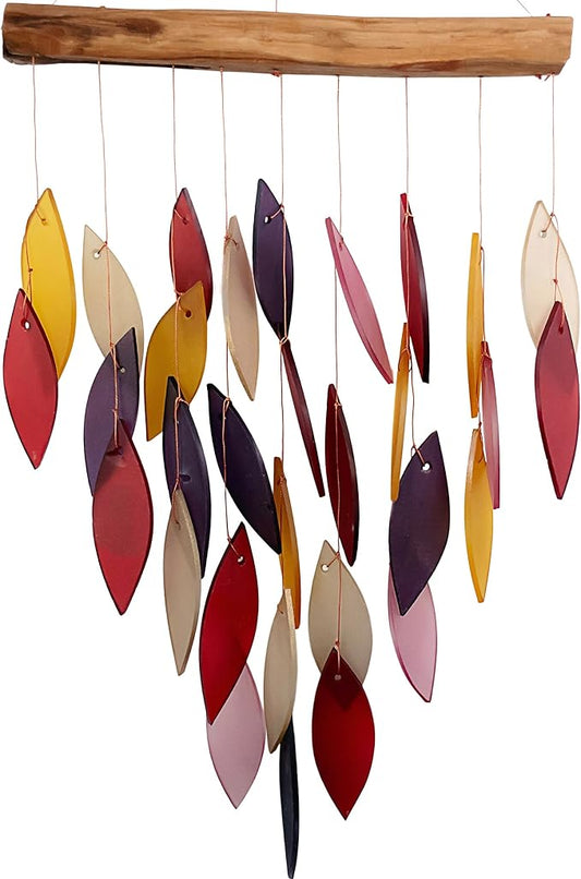 Blue Handworks Fiesta Waterfall Glass Wind Chime | Handcrafted Waterfall Glass Wind Chime in Rich Crimson, Eggplant Purple, Blush Pink, Burgundy and Golden Amber