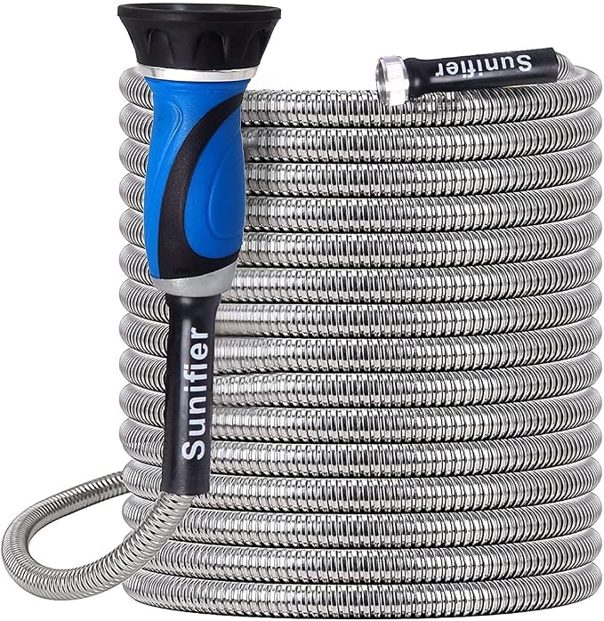 Metal Garden Hose 15 Ft 30 Ft With Hose Nozzle, Flexible Stainless Steel Water Hose 25 Ft 50 Ft Heavy Duty No Kink Hose 75 Ft 100 Ft (15FT)