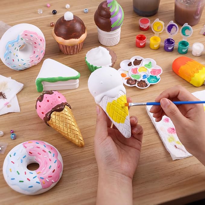 Acellegic 6 Pcs Ceramics Dessert to Paint Ready to Paint Your Own Sweet Treats Statue DIY White Ceramic Sweet Craft for Yard Decor Summer Spring Painting Art