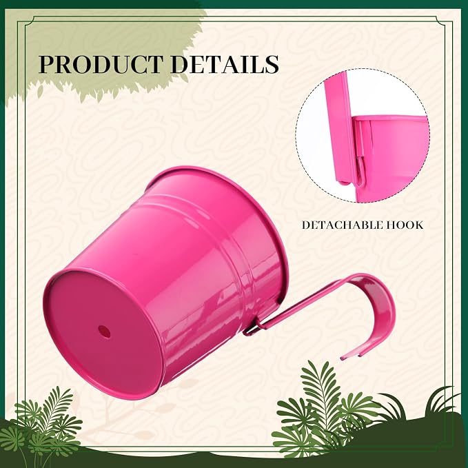 16 Pcs Hanging Flower Pots Planters for Outdoor Metal Iron Wall Flower Planter Baskets for Railing Fence Balcony Garden Yard Home Indoor Decoration with Detachable Hooks (Colorful)