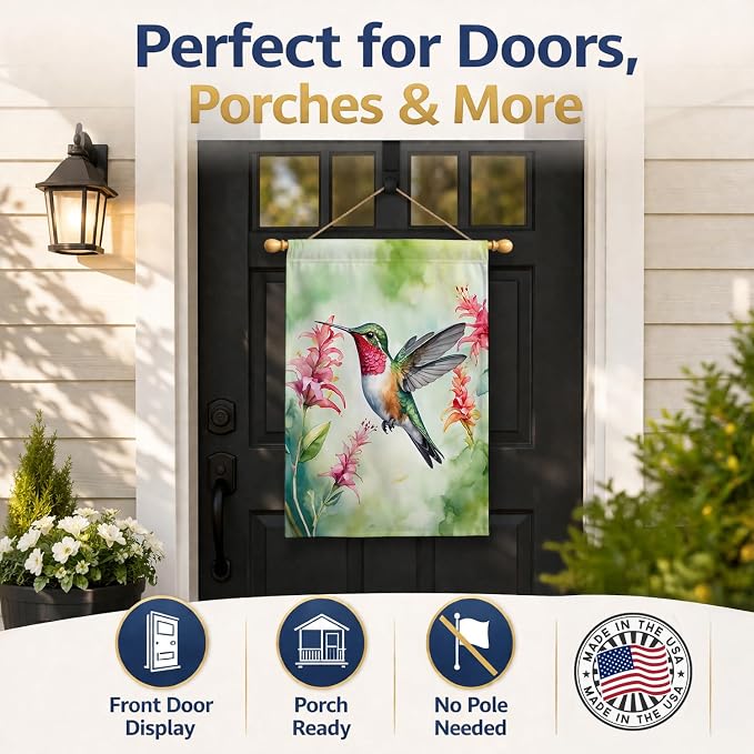 Caroline's Treasures Broadtailed Hummingbird House Flag Large Porch Sleeve Pole Decorative Outside Yard Banner Artwork Wall Hanging, Polyester, House Size, Multicolor