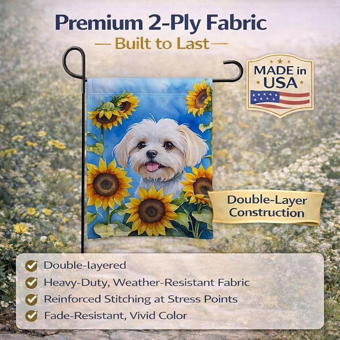 Caroline's Treasures DAC6117GF Maltese in Sunflowers Garden Flag Mailbox Flag Decorative Yard Flag Banner Outside Patio Artwork Yard Flower Beds, Garden Size, Multicolor