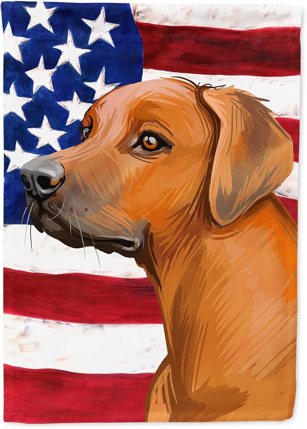 Caroline's Treasures CK6676CHF Rhodesian Ridgeback Dog American Flag House Flag Large Porch Sleeve Pole Decorative Outside Yard Banner Artwork Wall Hanging, Polyester, House Size, Multicolor