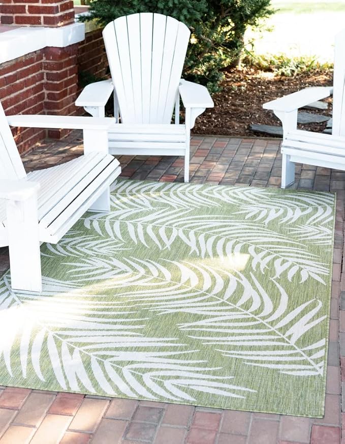 Unique Loom Outdoor Botanical Collection Area Rug - Palm (7' 1" x 10' Rectangle, Green/ Ivory)