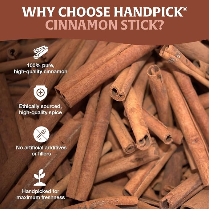 HANDPICK Cinnamon Sticks (7 oz) 100% Raw, Non-GMO, Gluten-Free | Premium Quality | Resealable Ziplock Pouch | Perfect for Baking, Cooking & Beverages (Packaging may vary)