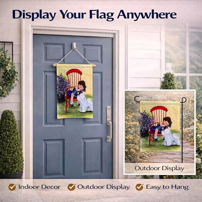 Caroline's Treasures SS8533GF Little Girl with her Bichon Frise Garden Flag Mailbox Flag Decorative Yard Flag Banner Outside Patio Artwork Yard Flower Beds, Garden Size, Multicolor