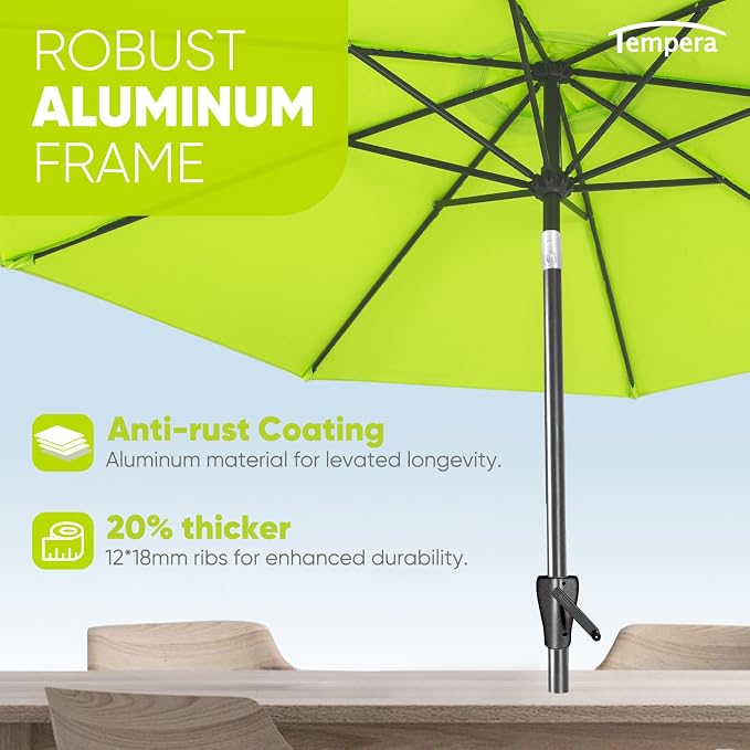 Tempera Patio Market Outdoor Table Umbrella with Push Button Tilt and Crank, Large Sun Umbrella with Sturdy Pole & Fade Resistant Canopy, Easy to Set
