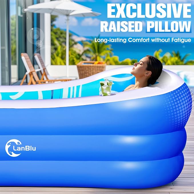 Inflatable Pool with Big Backrest and Seat Swimming Pool 98x63x21.6 | Inflatable Pool With Starry Sky Pattern，0.35mm Thickened Sturdy Inflatable Pool With Comfortable Bench And Raised Backrest
