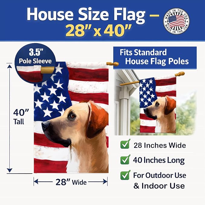 Caroline's Treasures CK6436CHF Black Mouth Cur Dog American Flag House Flag Large Porch Sleeve Pole Decorative Outside Yard Banner Artwork Wall Hanging, Polyester, House Size, Multicolor