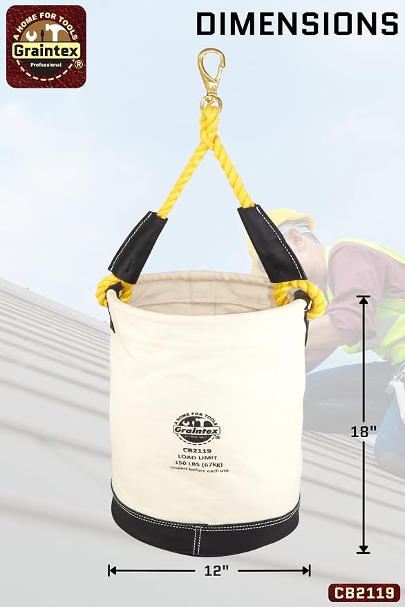 Graintex CB2119 Utility Canvas Bucket Leather Bottom With Hook