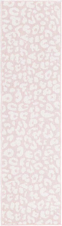Unique Loom Outdoor Safari Collection Area Rug - Leopard (2' x 7' 10" Runner, Pink Ivory/ Ivory)