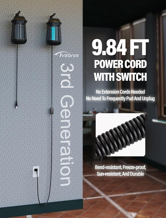 Bug Zapper 4200V, 9.84Ft Power Cord w/Switch, Electronic Mosquito lamp