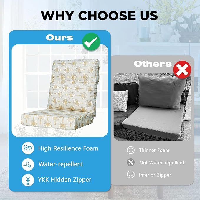 Outdoor Patio Chair Cushions 44x21x3.5 inch, Set of 2 Thicken Comfy Cushions for Rocker Non Slip Fade Shield Water Repellent High Back with Ties, Radiant Floral Brocade