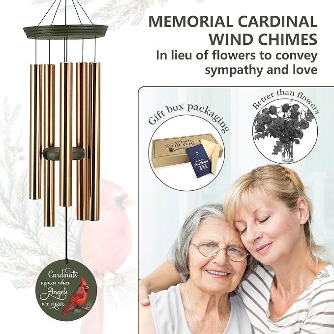 ASTARIN Cardinal Memorial Wind Chimes, 36" Personalized Name Sympathy Wind Chime, Windchimes in Memory of Loved One, Bereavement Condolence Gift for Loss Mom Dad Sister Son(Produced in Texas)
