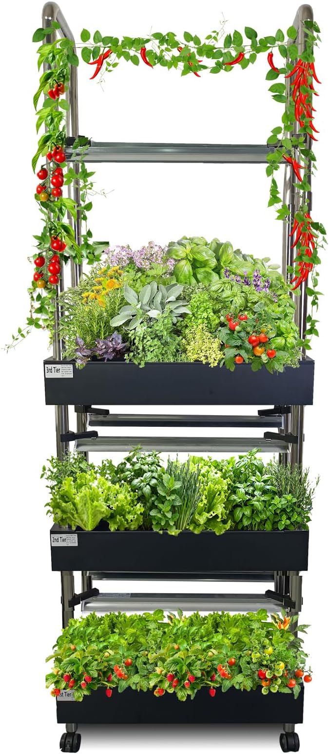 60 Pod Vertical Hydroponic System, Indoor Smart Garden | Full spectrum LED lights, auto water pump, 60 pod vertical tower, herbs, veggies, climbing plants, sponges, 21L tank