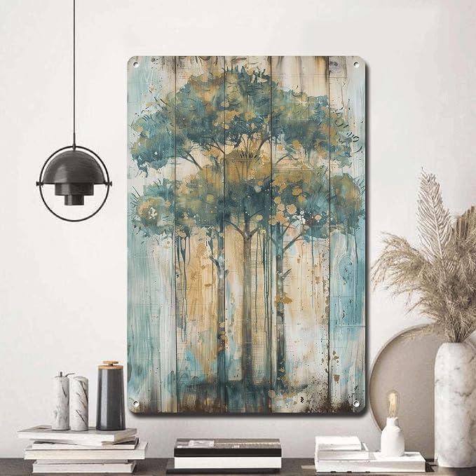 Metal Sign Tin Sign Vintage Wall Art Shabby Chic Umbrella Tree Tin Sign for Vintage Wall Art Rustic Home Decor and Distressed Wood Pan Sign for Garden for Pub 8×12 Inches