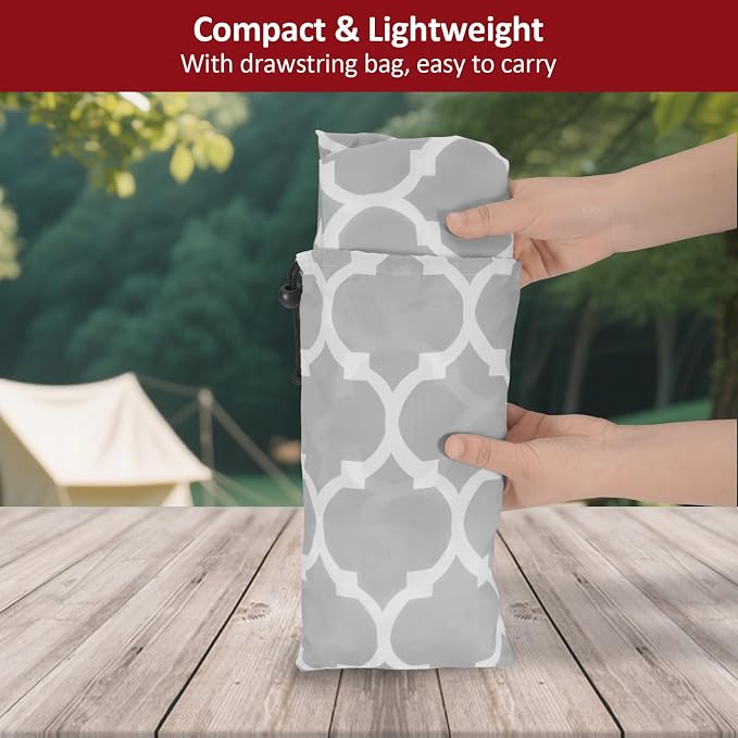 7ft Picnic Table and Bench Cover, Camping Essentials RV Gear, 84 in Waterproof Windproof Outdoor Elastic All Around Tablecloth, Fitted Rectangle Tables and Seats, Gray-White Moroccan