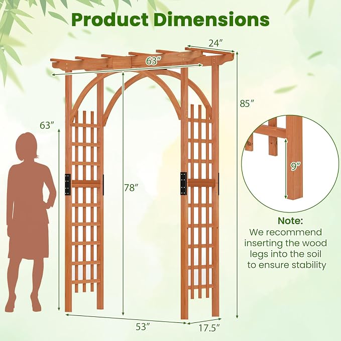 Giantex 85inch Wooden Garden Arch Wedding Arch for Ceremony, Garden Arbor Trellis for Climbing Plants Vines, Easy Assembly, Outdoor Flower Arches Wedding Arbor for Bridal Party