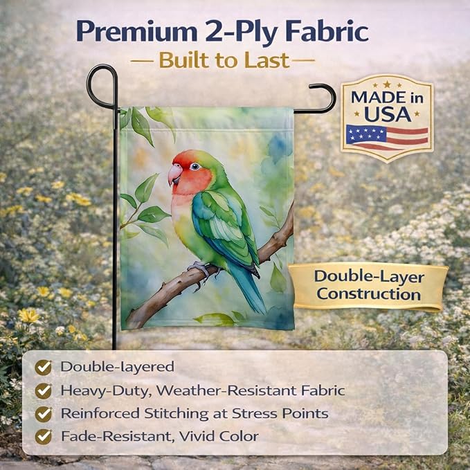 Caroline's Treasures Peachfaced Lovebird Garden Flag Mailbox Flag Decorative Yard Flag Banner Outside Patio Artwork Yard Flower Beds, Garden Size, Multicolor