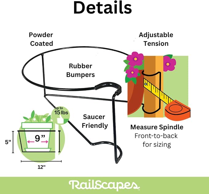 Bloem RailScapes Adjustable Floating Planter Hanger, Fits 1.25”-1.5” Balcony Railing Spindles, 3-Pack