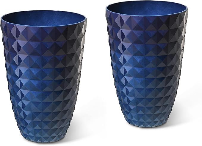 Glitzhome 19.75" H Oversized Tall Planter,Modern Set of 2 Textured Gradient Cobalt Blue Round Garden Plant Pots with Drainage Holes Flower Containers for Indoor Outdoor, Front Door, Patio and Deck