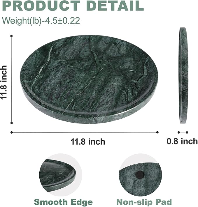 Karibiber Natural Marble Serving Tray, 11.8in Marble Round Tray, Green Stone Bathroom Tray for Countertop, Decorative Vanity Trays, Coffee Table Trays, Jewelry & Perfume Holder