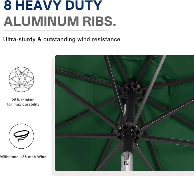 ABCCANOPY Durable Solar Led Patio Umbrellas with 32LED Lights 11FT (Deep Green)