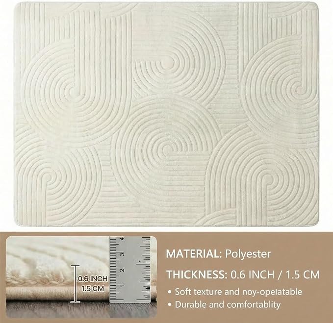 Beige Boho 8x10 Solid Color Area Rugs, Washable Rugs for Living Room | Ultra Soft Thick High-Low Pile Carpet, Fluffy, Non-Slip Modern Geometric Rugs for Bedroom, Kids Room, Nursery, Home Office