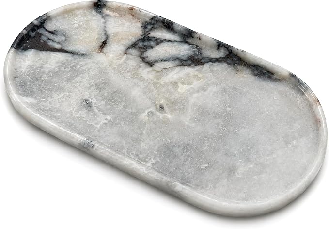 Luxury Natural Calacatta Viola Marble Tray for Jewelry, Perfume, Soap | 12x6 Inch Marble Vanity Organizer, Hand-Polished Catchall for Bathroom, Kitchen, & Coffee Table - Unique Decorative Plate