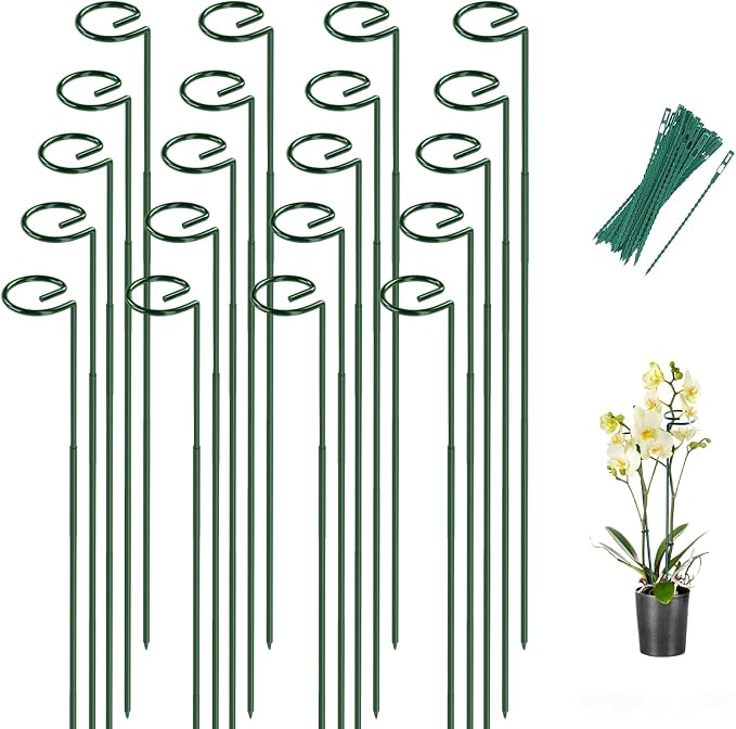 Breeze Touch 20 Pack Plant Stakes, 23.6 Inch Plant Support Stakes with 15 Twist Ties, Plant Sticks Support, Flower Stakes for Plants Peony, Tomato Seedling, Marigold, Amaryllis, Sapling, Coreopsis