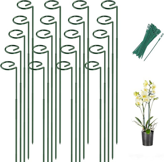Breeze Touch 20 Pack Plant Stakes, 23.6 Inch Plant Support Stakes with 15 Twist Ties, Plant Sticks Support, Flower Stakes for Plants Peony, Tomato Seedling, Marigold, Amaryllis, Sapling, Coreopsis