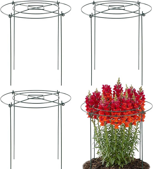 Peony Cages and Supports - 4 Pack Metal Plant Support Ring Outdoor Indoor 11.8" Dx17.7 H Round Garden Stakes with 4 Legs Heavy Potted Flower Grow Trellis for Rose Tomato Vegetables Monstera