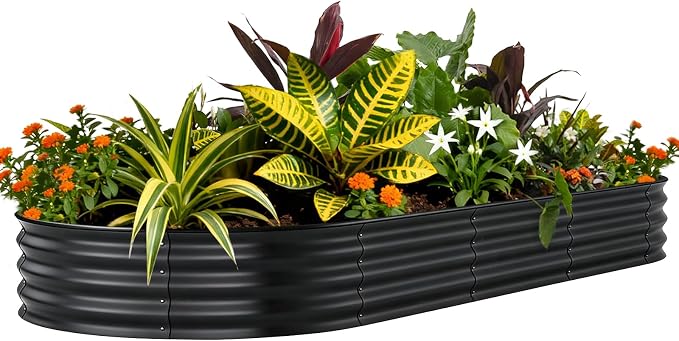 Garvee 8x4x1ft Galvanized Raised Garden Bed, Oval Metal Planter Box with Anti-Cut Safety Edges, 359 Gallons Rust-Resistant Deep Root Planter for Outdoor Vegetables, Flowers, Herbs, Beige