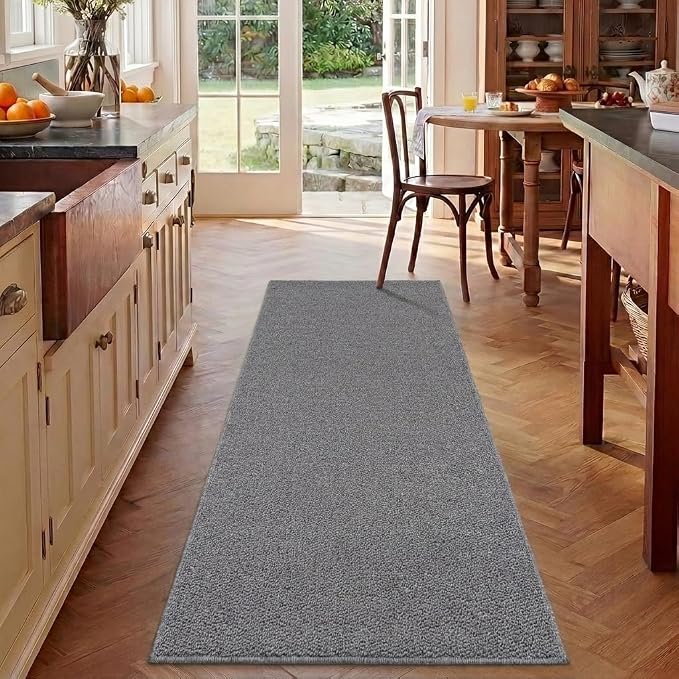Garvee 2x6 Textured Runner Rugs for Entryway Solid Color Kitchen Rugs,Grey | Non Slip Washable Modern Neutral Stain Resistant Contemporary Weaving Non Shedding Low Pile Rug for Bedroom Bathroom