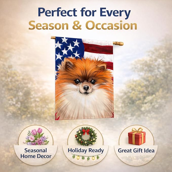 Caroline's Treasures CK6538CHF German Spitz Dog American Flag House Flag Large Porch Sleeve Pole Decorative Outside Yard Banner Artwork Wall Hanging, Polyester, House Size, Multicolor