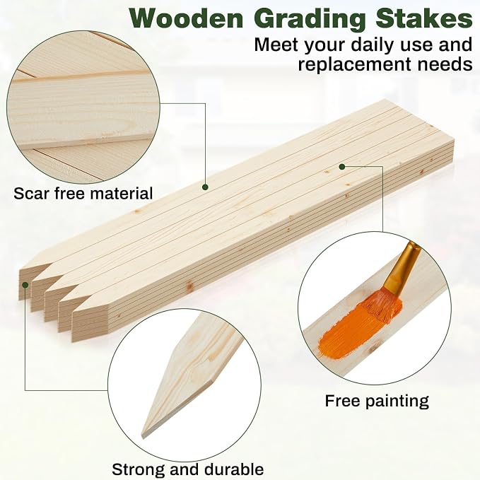 Colingmill 48 Pieces Wooden Garden Stakes 36 Inch Grade and Survey Stakes Wooden Garden and Sign Posts for Plant Support Silt Fence Yard Farm Survey Boundaries Baselines