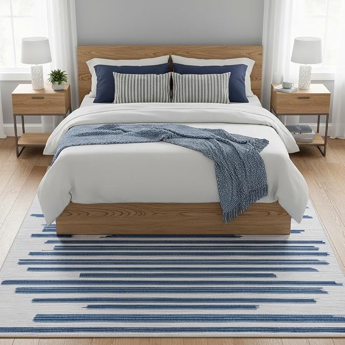 GarveeHome 5x7 Non Slip Striped Area Rug for Living Room Bedroom Office | Modern Minimalist Washable Low Pile Indoor Carpet Stain Resistant Kitchen Rugs for Guest Room Classroom Dorm, Black